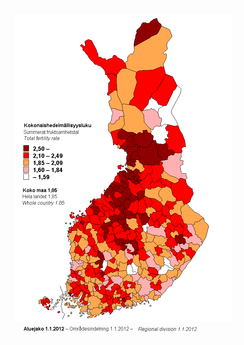 Appendix figure 3. Total fertility rate by municipality for the years 2007–2011